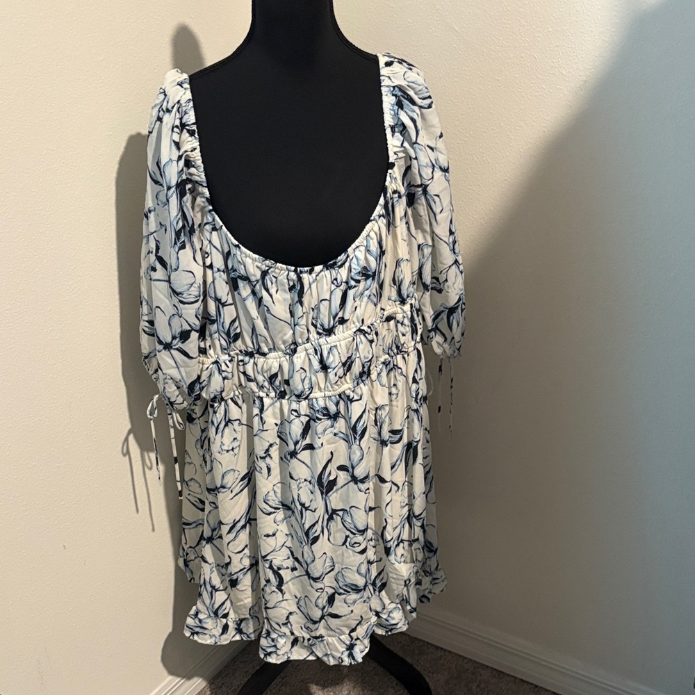 Elegant Blue Floral Mini Dress